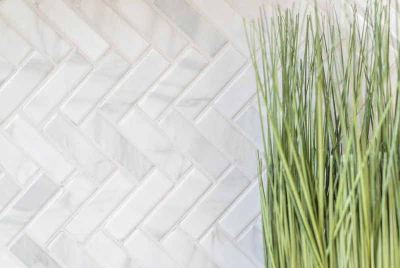 Mosaic tile ceramic herringbone stone effect white tile backsplash kitchen MOS24-SO10_f | 10 mosaic mats