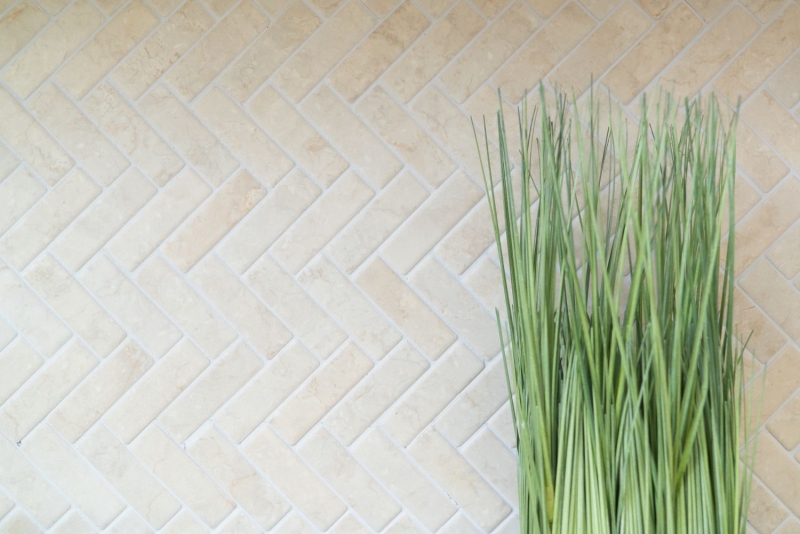 Mosaic tile ceramic herringbone stone look light beige tile backsplash kitchen MOS24-SO54_f | 10 mosaic mats