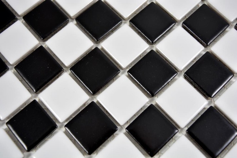 Mosaic tile ceramic chessboard black white matt tile backsplash MOS18-0305_f