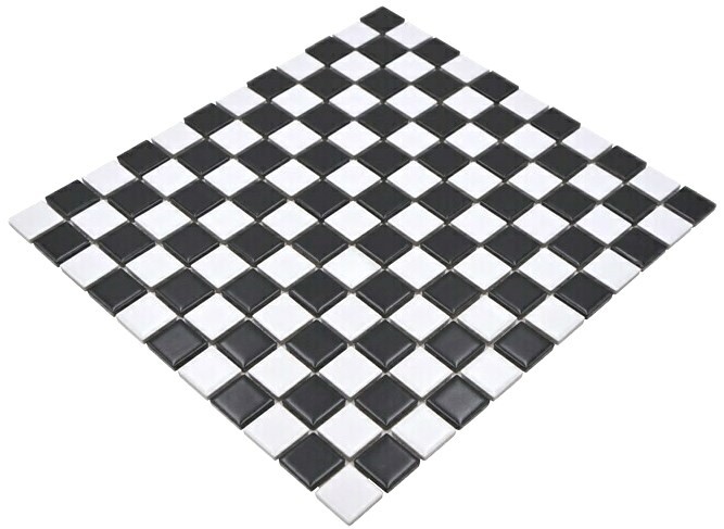 Mosaic tile ceramic chessboard black white matt tile backsplash MOS18-0305_f