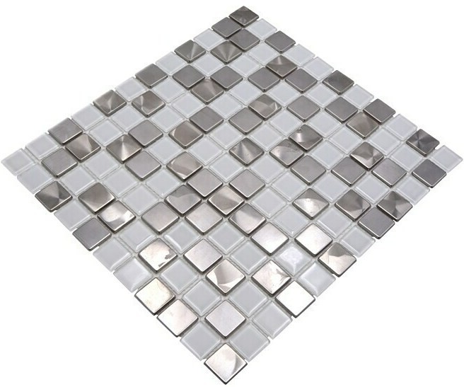 Mosaic tiles stainless steel glass mosaic steel white clear MOS129-0104_f