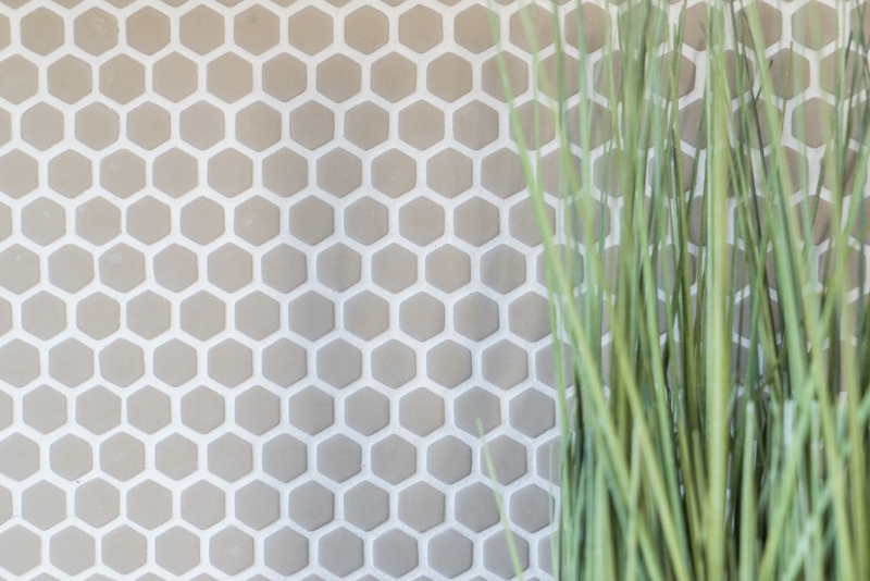 Mosaic tile ECO GLAS Hexagon Enamel cream matt MOS140-HX13C_f | 10 mosaic mats