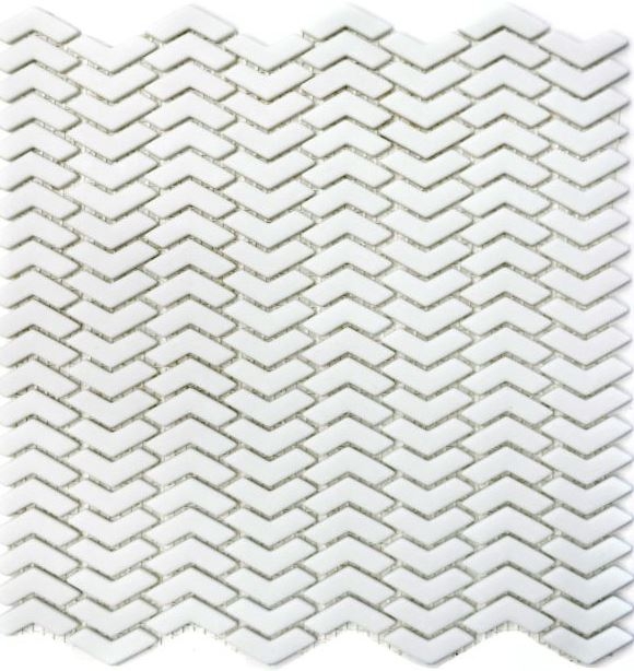 Mosaic tile ECO GLAS herringbone enamel white matt MOS140-HB37W_f | 10 mosaic mats