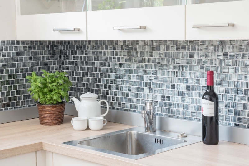 Mosaic tile Glass mosaic Crystal frosted glass black clear frosted MOS68-CF41_f | 10 mosaic mats