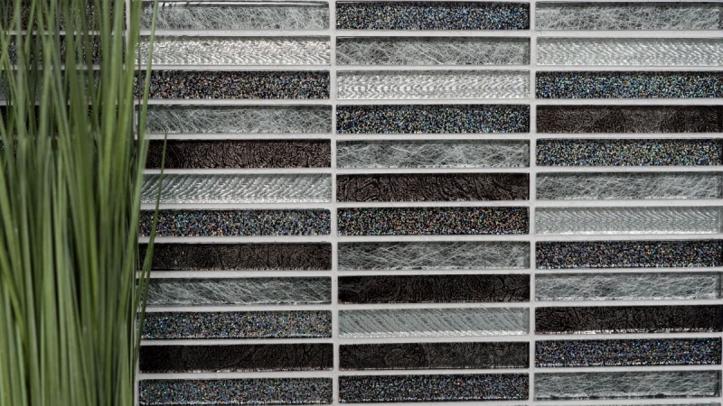 Mosaic tile Translucent rods Glass mosaic Crystal Day silver MOS87-STDS_f | 10 mosaic mats