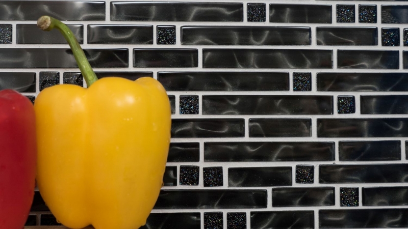 Mosaic tile Translucent composite glass mosaic Crystal Chic black MOS87-MV708_f | 10 mosaic mats