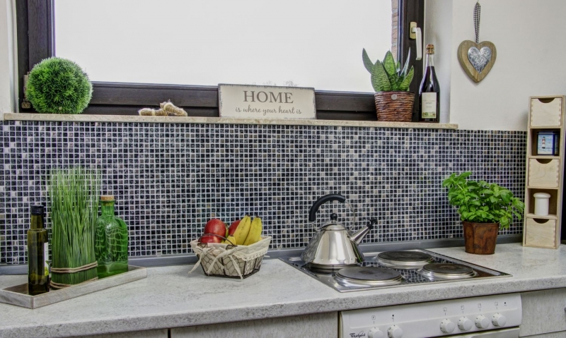 Mosaic tile Translucent black silver Glass mosaic Crystal EP black silver MOS92-1099_f | 10 mosaic mats