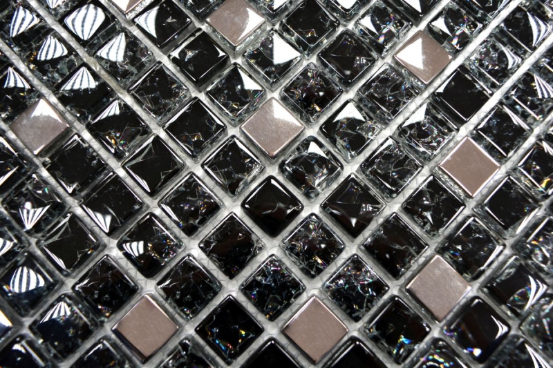 Mosaic tile Translucent black silver Glass mosaic Crystal EP black silver MOS92-1099_f | 10 mosaic mats