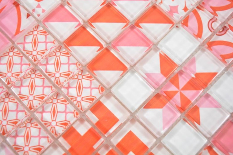Retro vintage mosaic tile translucent red glass mosaic Crystal Design red MOS88-Retro-37_f | 10 mosaic mats