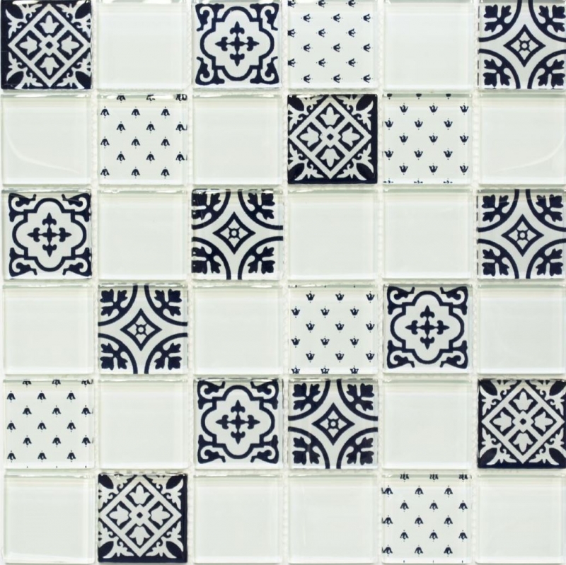 Retro vintage mosaic tile Translucent white glass mosaic Crystal optic white MOS78B-0103_f | 10 mosaic mats
