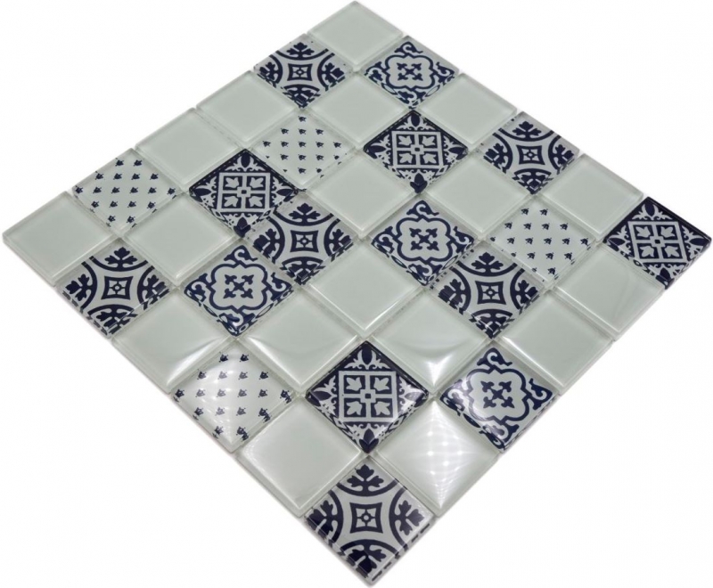 Retro vintage mosaic tile Translucent white glass mosaic Crystal optic white MOS78B-0103_f | 10 mosaic mats