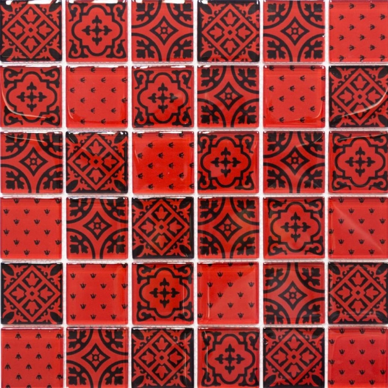 Retro vintage mosaic tile kitchen splashback translucent red glass mosaic crystal look red MOS78B-0902_f | 10 mosaic mats