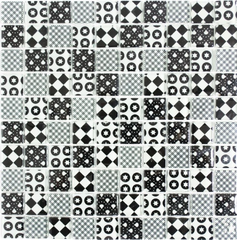 Retro vintage mosaic tile Translucent white glass mosaic Crystal optics black MOS88-8OP5_f | 10 mosaic mats