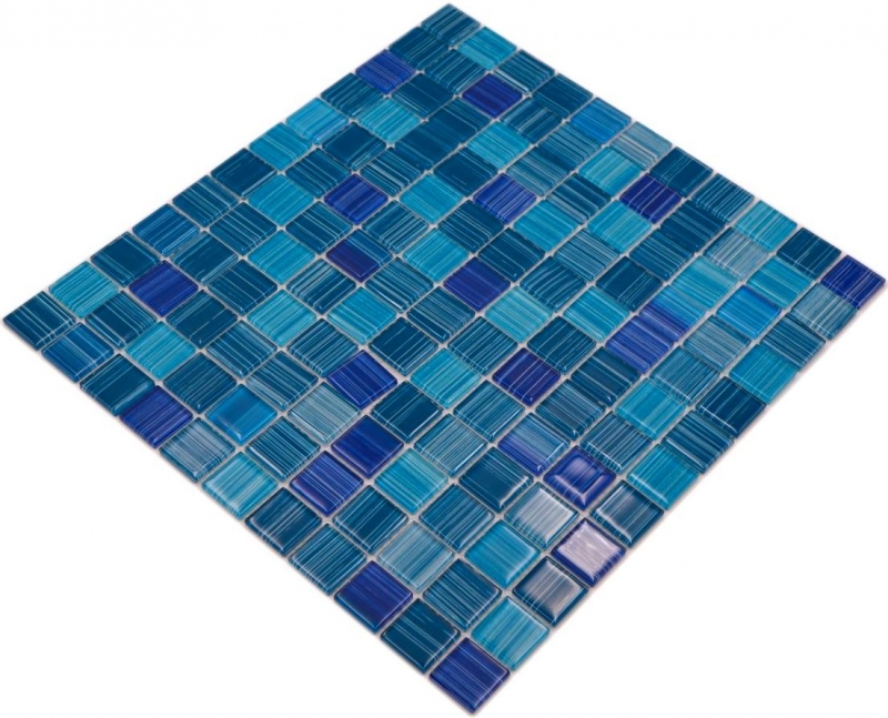 Mosaic tile Translucent line blue Glass mosaic Crystal line blue MOS64-0409_f | 10 mosaic mats