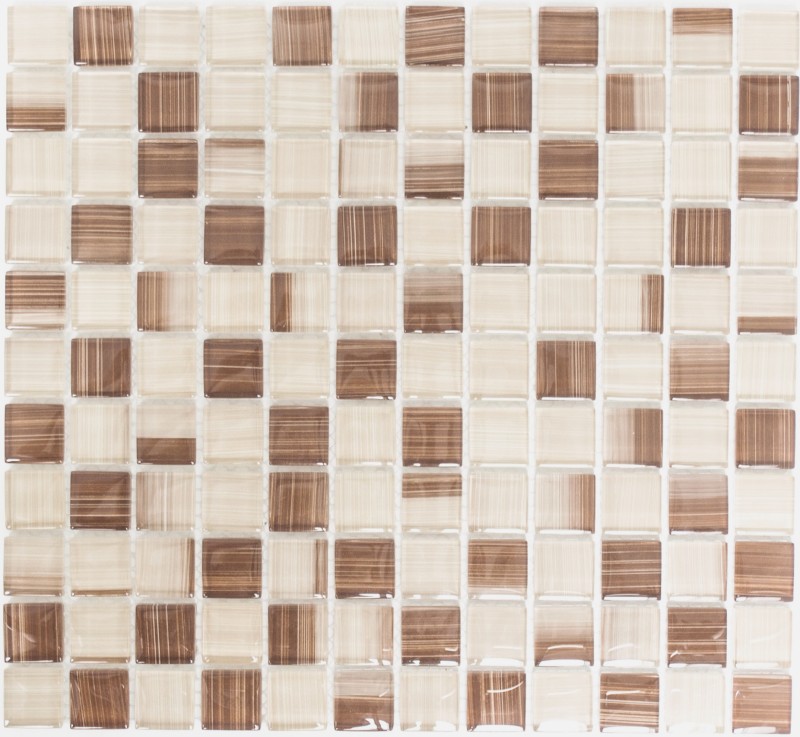 Mosaic tile Translucent streaky beige Glass mosaic Crystal streaky beige MOS74-1209_f | 10 mosaic mats