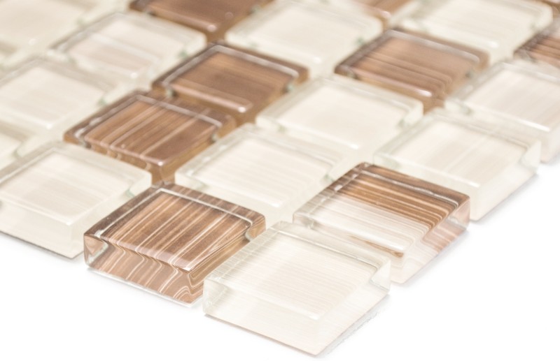 Mosaic tile Translucent streaky beige Glass mosaic Crystal streaky beige MOS74-1209_f | 10 mosaic mats