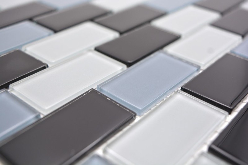 Mosaic tile Translucent black Brick Glass mosaic Crystal black MOS66-0208_f | 10 mosaic mats