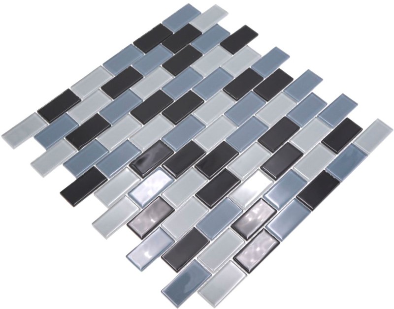 Mosaic tile Translucent black Brick Glass mosaic Crystal black MOS66-0208_f | 10 mosaic mats