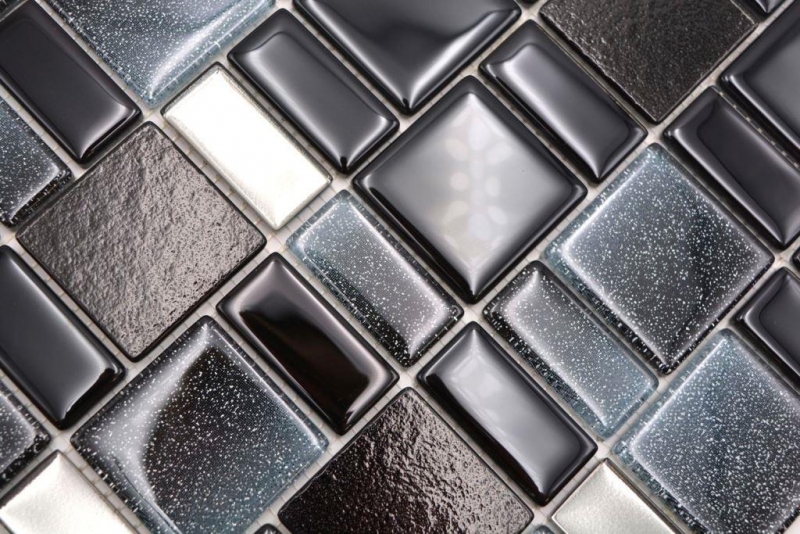 Mosaic tile translucent black combination iridescent black-colored MOS68-035B_f | 10 mosaic mats