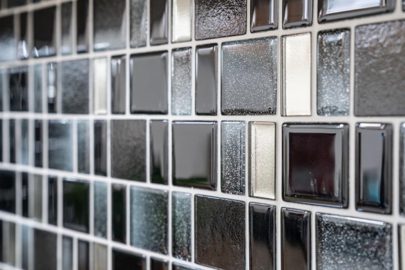 Mosaic tile translucent black combination iridescent black-colored MOS68-035B_f | 10 mosaic mats