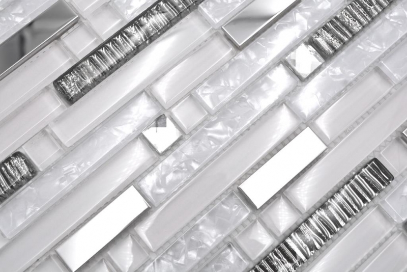Mosaic tile translucent stainless steel white composite glass mosaic Crystal steel white glass MOS86-0104_f | 10 mosaic mats