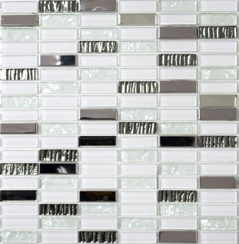 Mosaic tile Translucent stainless steel white rods Glass mosaic Crystal steel white glass MOS87-0102_f | 10 mosaic mats