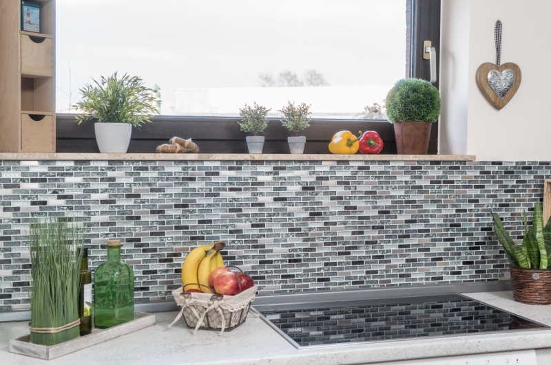 Mosaic tile translucent stainless steel silver gray black composite glass mosaic Crystal steel silver gray black MOS87-IL017_f | 10 mosaic mats