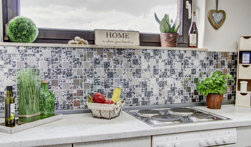Mosaic tile Translucent stainless steel black silver combination glass mosaic Crystal steel black structure MOS88-0203_f | 10 mosaic mats