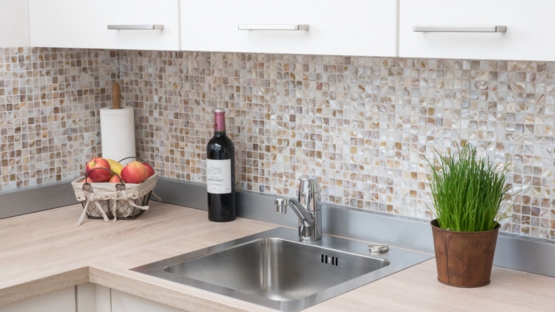Shell mosaic light beige tiled splashback MOS150-SM203_f