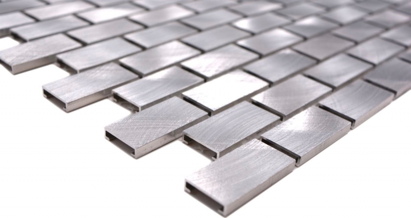 Mosaic splashback aluminum silver brick tile backsplash kitchen MOS48-0204_f