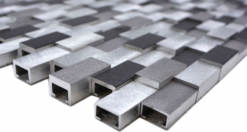 Mosaic rear wall aluminum brick 3D alu silver black MOS49-0208_f