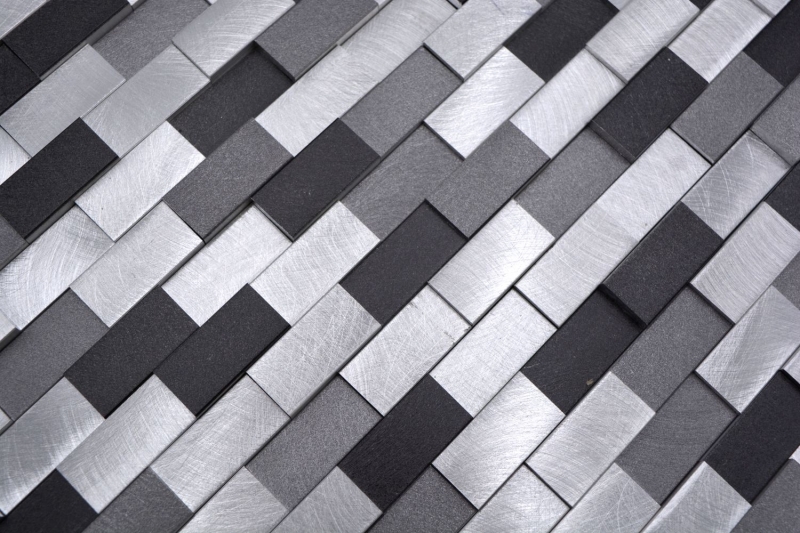 Mosaic rear wall aluminum brick 3D alu silver black MOS49-0208_f