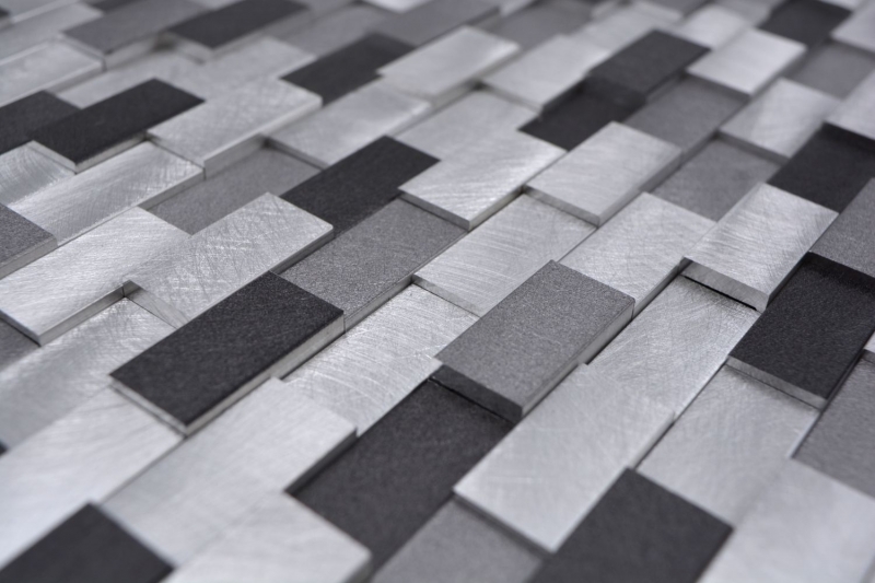 Mosaic rear wall aluminum brick 3D alu silver black MOS49-0208_f