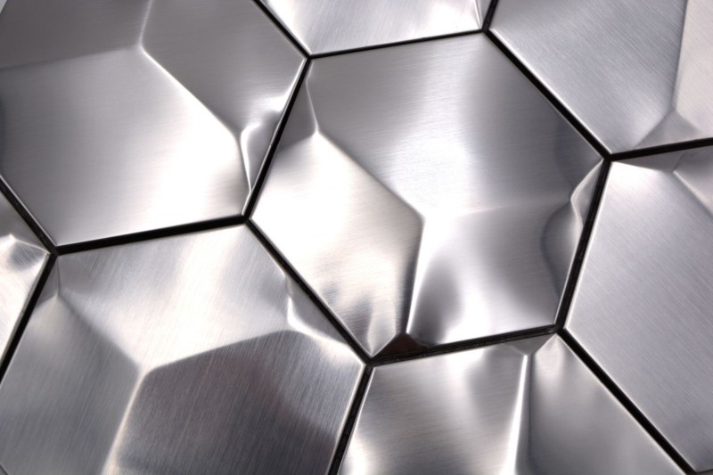 Mosaic splashback stainless steel silver hexagon 3D brushed steel tiled splashback kitchen MOS129-HXM20SD_f