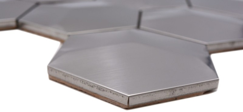 Mosaic splashback stainless steel silver hexagon 3D brushed steel tiled splashback kitchen MOS129-HXM20SD_f