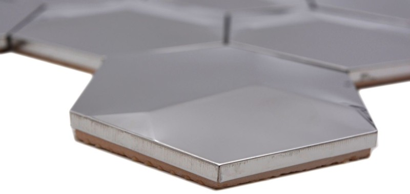 Mosaic back panel stainless steel silver hexagon 3D steel glossy MOS129-HXM10SG_f