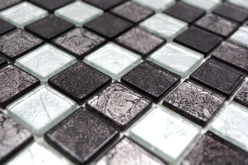 Mosaic rear wall black glass mosaic silver black structure MOS126-1703_f