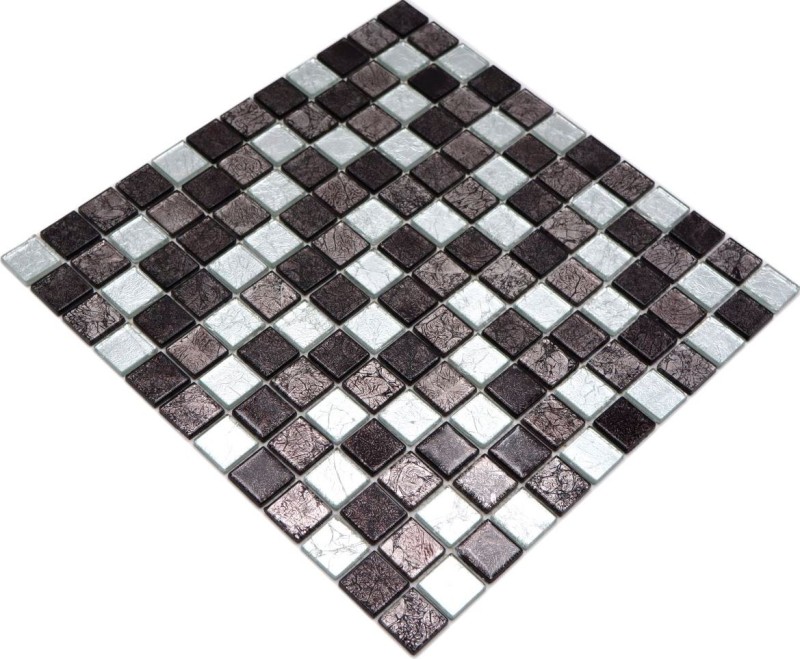 Mosaic rear wall black glass mosaic silver black structure MOS126-1703_f