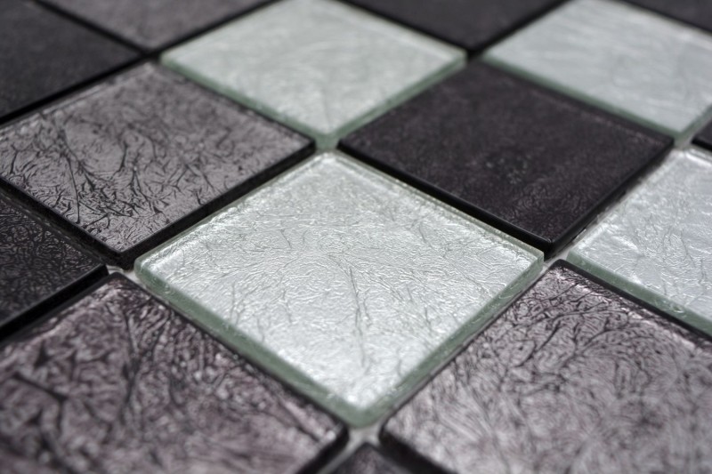 Mosaic rear wall black glass mosaic silver black structure MOS126-1704_f