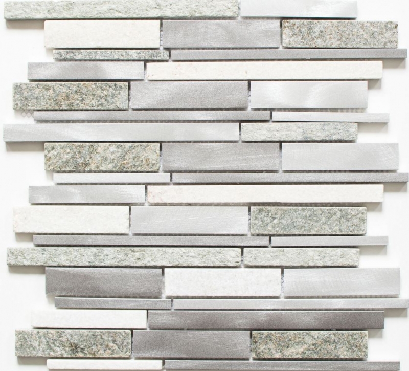 Mosaic tile quartzite natural stone aluminum silver gray light beige composite tile backsplash MOS49-XSA535_f