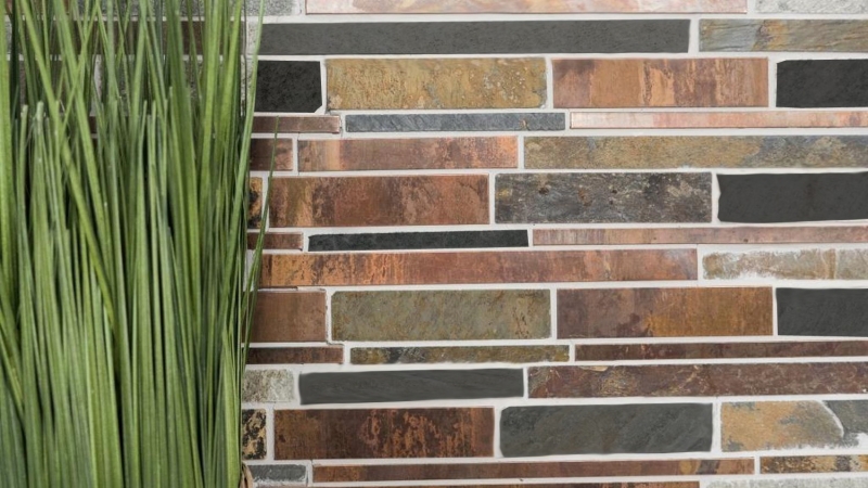 Mosaic tile stone copper gray rust copper composite stone kitchen splashback MOS47-XSK565_f