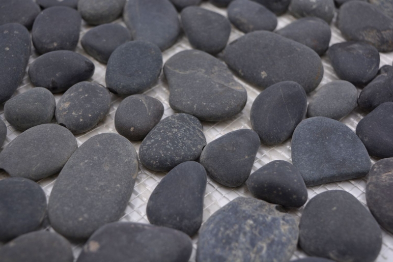 Mosaic tile river pebble stone pebble arched dark gray MOS30-0208_f