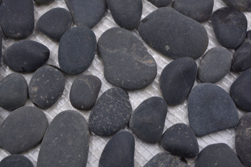 Mosaic tile river pebble stone pebble arched dark gray MOS30-0208_f