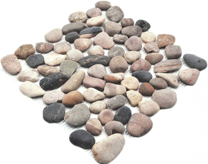 Mosaic tile river pebble stone pebble black pebble arched beige gray black MOS30-1204_f