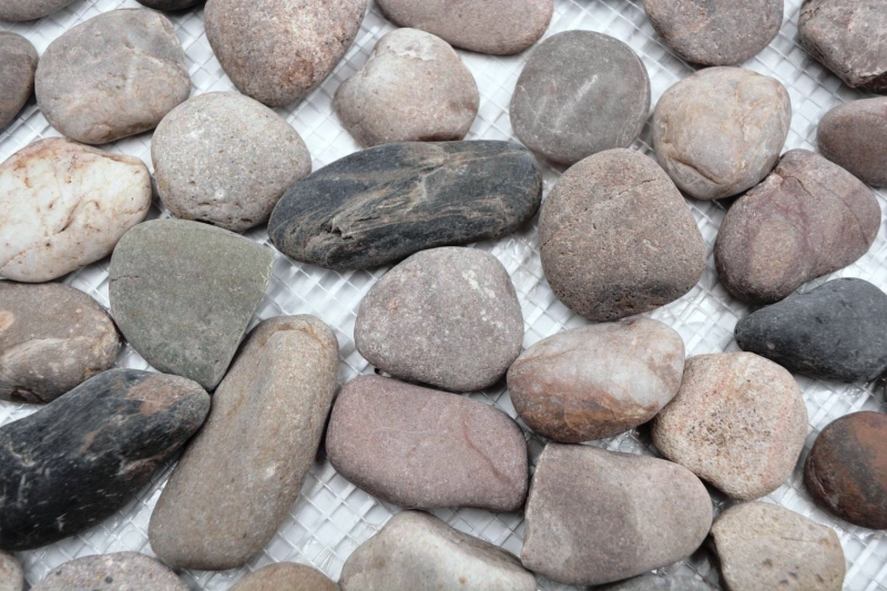 Mosaic tile river pebble stone pebble black pebble arched beige gray black MOS30-1204_f