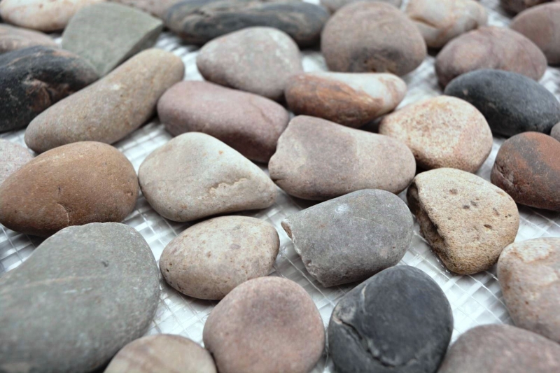 Mosaic tile river pebble stone pebble black pebble arched beige gray black MOS30-1204_f