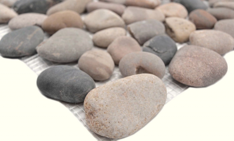 Mosaic tile river pebble stone pebble black pebble arched beige gray black MOS30-1204_f