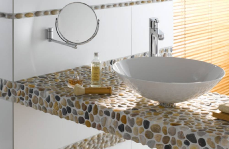 Mosaic tile river pebble stone pebble black pebble arched beige gray black MOS30-1204_f