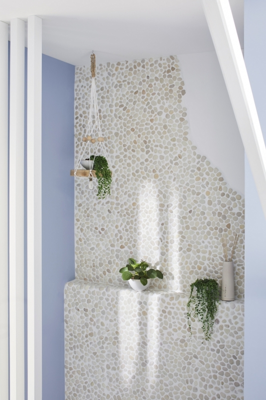 Mosaic tile river pebble stone pebble pebble arched white cream MOS30-0102_f