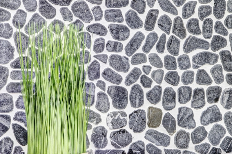 Mosaic tile river pebble stone pebble cut black MOS30-0302_f